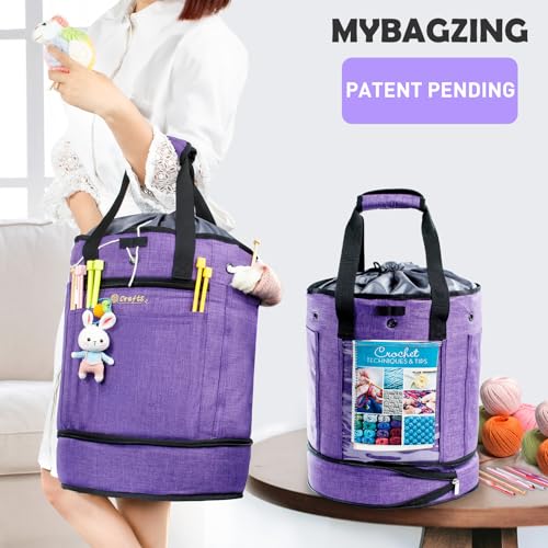 MYBAGZING Expandable Crochet Bag Organizer with Drawstring Closure, Round - color: Purple-Ⅰ, size: Large-Drawstring Closure