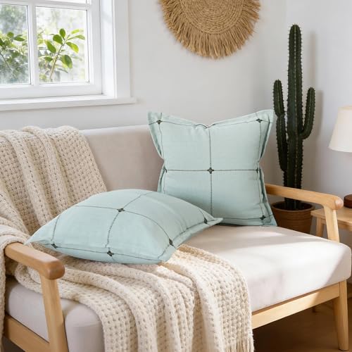 Green Linen Plaid Throw Pillow Covers 18x18 Set of 1 - color: Plaid Green, size: 18" x 18" (Pack of 1)