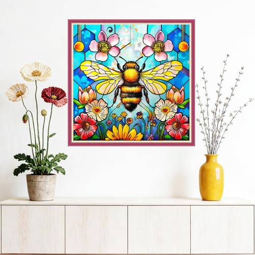 Dooxvey Counted Cross Stitch Kits for Adults 11CT Printed Cross-Stitch Patterns Cross Stitching Embroidery Kit Stamped or Counted Needlepoint Kits-Bees Gather Nectar 18×18 inch - color: ColorDIY10