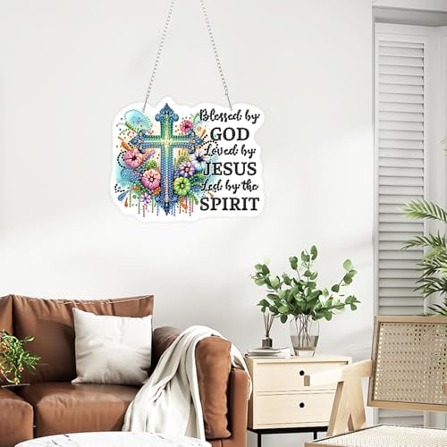 ZeeLionArt Hanging Diamonds Art kit for Adult,Flower Cross Pendant Diamonds Painting Art Kit,7.8x6.3inch Acrylic Diamonds Painting Board Kit Ornament, Special Crystal Diamond Hanging Ornament - color: DP02461
