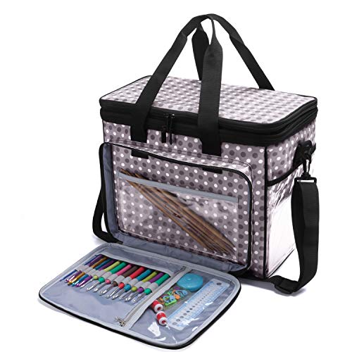 Teamoy Crochet Bag Knitting Bag Yarn Storage Tote, Yarn Organizer, Gray Dot - color: Gray Dots