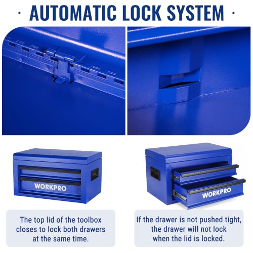 WORKPRO 15＂ Heavy Duty Metal Toolbox with 2 drawer-Blue - color: Blue, size: 15 Inch