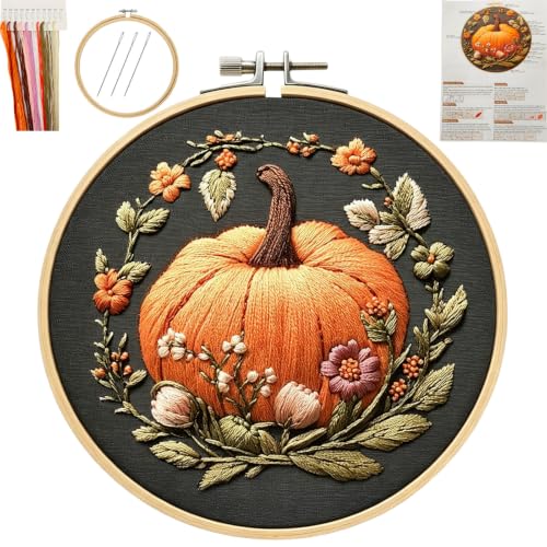 YOUDRN Pumpkin Embroidery Kit for Beginners, Embroidery Kits for Adults - color: Orange Pumpkin