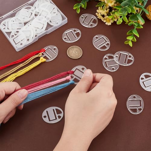 PH PandaHall 30pcs Clear Acrylic Floss Drops Embroidery Thread Organizers Oval Thread Drops with Label Tag Slot Acrylic Floss Bobbins for Embroidery Cross Stitch Floss Storage, 1.1×1.4inch - size: 1.1×1.4inch