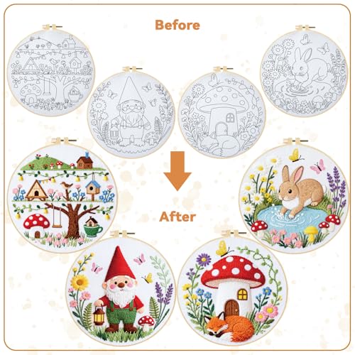 BEUNITONE 4 Set Embroidery Kit for Beginners, Fairy Tale Pattern Cross Stitch Kits, Needlepoint Kits for Adults with Instructions and Full Kit, Funny Hand Embroidery Patterns for Cloth and Home Decor - style: D-Fairy Tales
