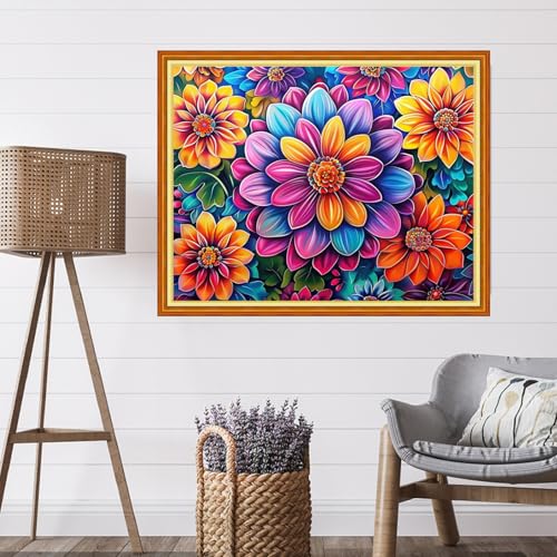 Artvxeay Stamped Cross Stitch Kits - Embroidery Kits for Beginners Cross Stitch Kits for Adults 11 CT Printed Patterns Needlepoint Kits - Colourful Flowers 16x20 inch - color: Colourful Flowers 16x20 inch