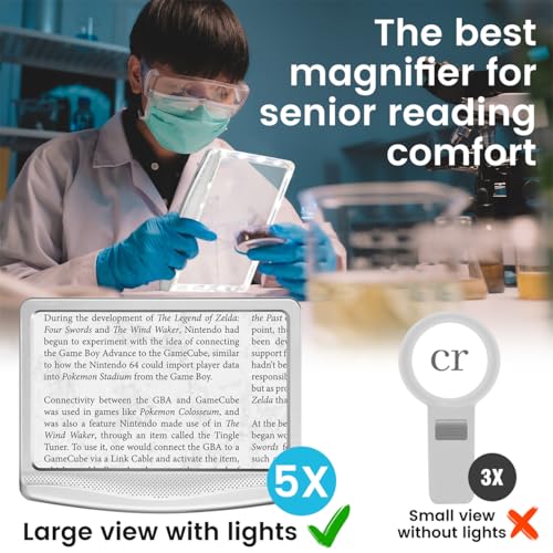 Rechargeable 5X Magnifying Glass for Reading, Large Bright Full Page Magnifier with Light, Handheld LED Dimmable Lighted, Lightweight Book Magnifier for Reading Small Prints Seniors - Silver - color: Silver