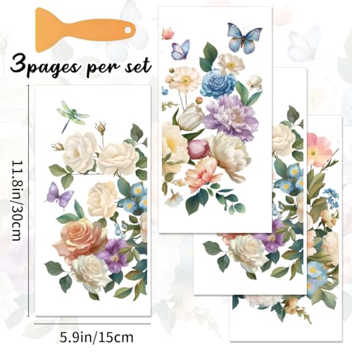3 Sheets Rub on Transfers for Crafts and Furniture,Flower Cluster,Cold IOD Transfers Stickers,Rub on Transfer Stickers for Wood,Paper,Glass,Desk,DIY Home Decor(11.8x5.9 Inch) - style: Big flower cluster