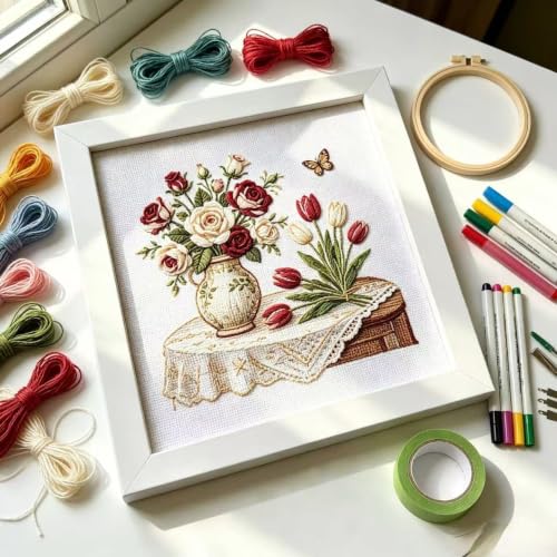 2 Pcs 18 Mesh Professional Blank Needlepoint Canvas Kit with Tools