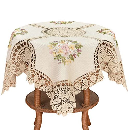 Grelucgo Small Handmade Crochet Cotton Lace Tablecloth, Ribbon Embroidery, Square 33 Inches - size: 33" x 33" (Square)