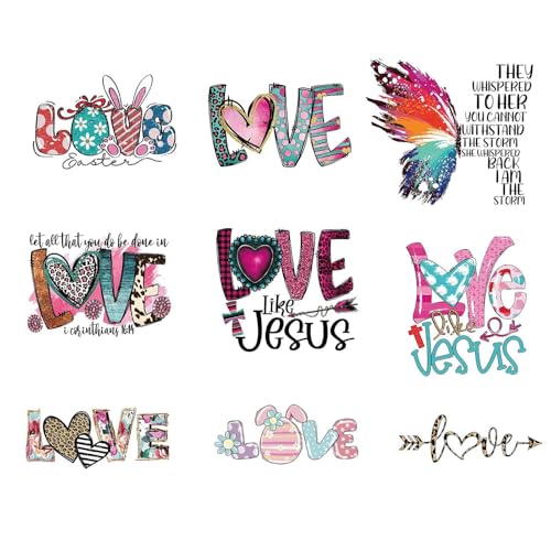 9PCS Love Small Size Iron On Decals Thermal Transfer Stickers for Clothing Sublimation Patches Iron On Transfer Designs Heat Press Vinyl for Shirts Custom Iron On Transfers for T Shirt - size: Love and butterfly