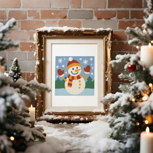 Doodlream Christmas Snowman DIY Punch Needle Embroidery Kit for Adult Beginner, 9.4" Snowman Punch Stitching Craft Set for Starter with Frame, Fabric Pattern, Threader, Yarn, Pinch Needle - color: Christmas Snowman