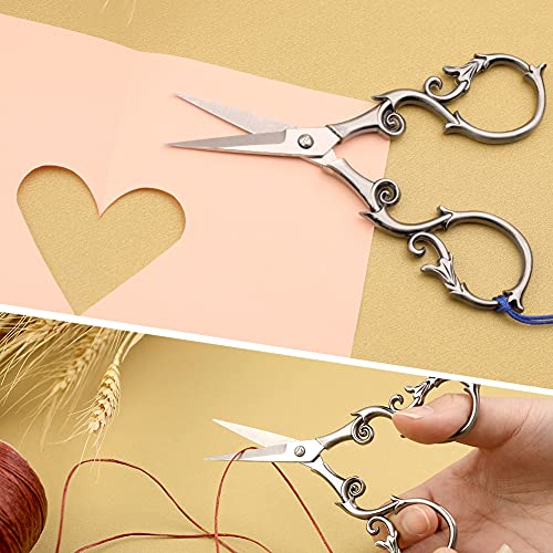SHWAKK Embroidery Scissors 4.45in Ancient Gray Gourd Flower Sewing Scissors - color: Silver gourd flower