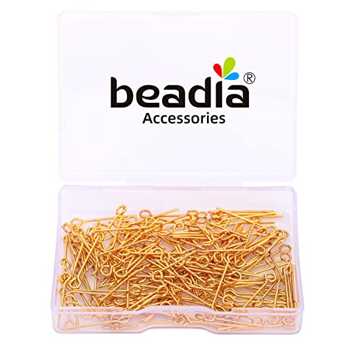 BEADIA 18K Gold Plated Open Eye Pins Non Tarnish 20mm 200pcs for Jewelry Making Findings - color: Open Eye Pins Gold, size: 20x0.7mm