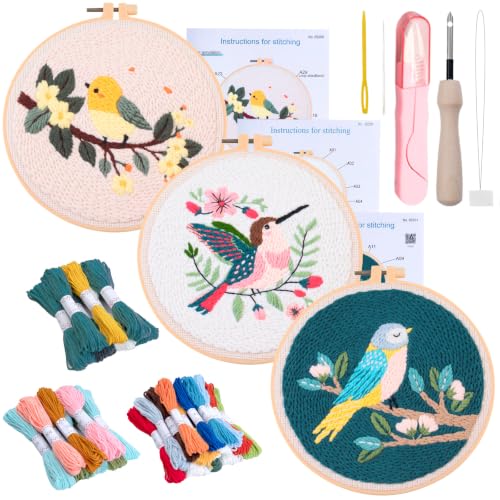 Punch Needle Kit for Adults Beginners - 3 Sets DIY Embroidery Starter Kit - color: 11-birds