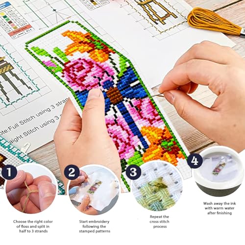 ORIGACH 6 Set Dragonfly & Flower Cross Stitch Bookmark Kit for Beginner - style: Dragonfly & Flower
