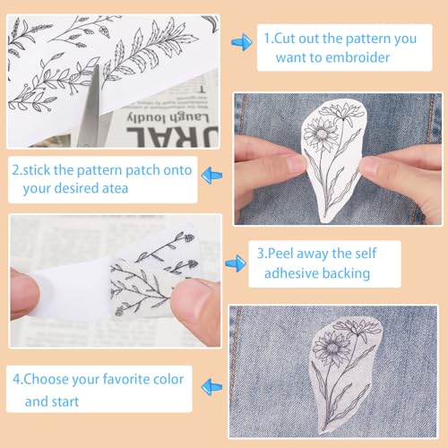 Patemby Embroidery Pattern Water Soluble Embroidery Stabilizers, Stick and Stitch Embroidery Paper Wash Away with Pre-Printed Pattern Designs Stencils Transfers for Hand Sewing Lover Beginner - color: Boho