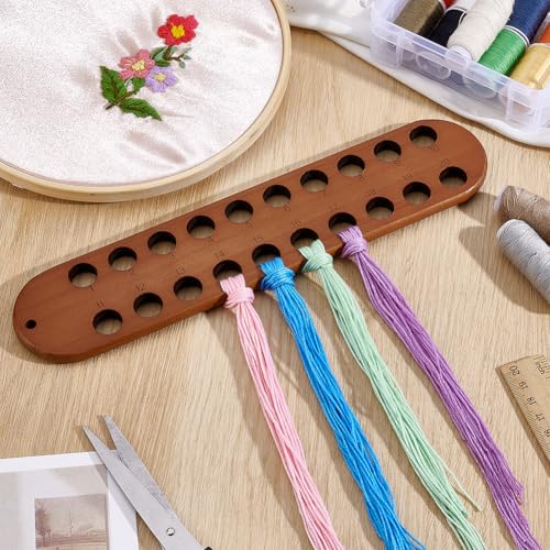 PH PandaHall 2pcs Embroidery Floss Organizer, 20 Hole Wooden Cross Stitch Thread Holder Storage Tool with Numeric Portable Thread Winding Plate for Cotton Thread Craft DIY Sewing Storage