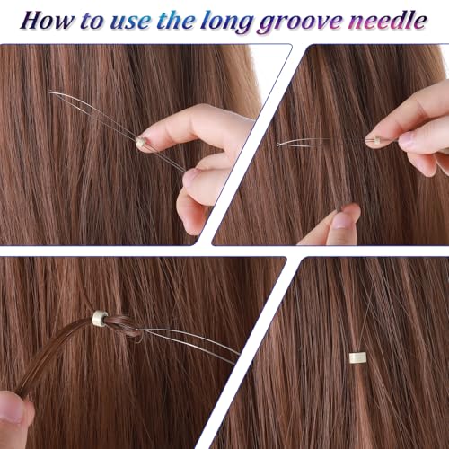 Hair Extension Tools, Bead Threader Micro Links Hair Kit Threader Pulling Hook Wire Beader Tool, hair tinsel loop tool, Hair Extension Loop Needle for Hair Feather Extensions