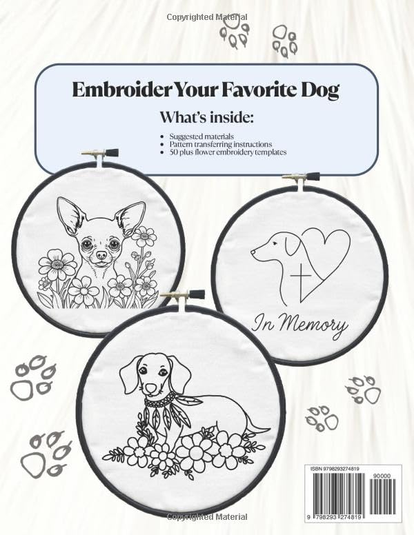 Dog Embroidery Templates 50 Plus Designs: Canine Template Design Book: For Dog Lovers, Over 50 beautiful and creative pages for all hand embroidery enthusiasts (Nana Bumblebee's Embroidery Books)
