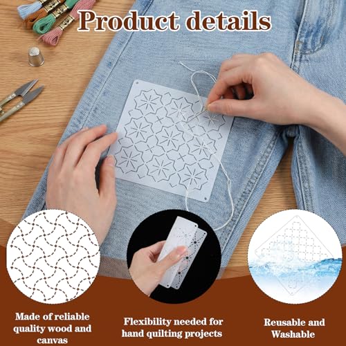 32 Pcs Sashiko Stencil, 5.12 x 5.12 Inch Quilting Stencils, Geometric Pattern Drawing Line Embroidery Template, Embroidery Pattern Stabilizer for Sewing Hand Quilting and Crafting