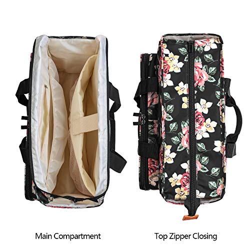 Yarwo Embroidery Project Bag with Multi Pockets for Cross Stitch Supplies - color: Black Peony