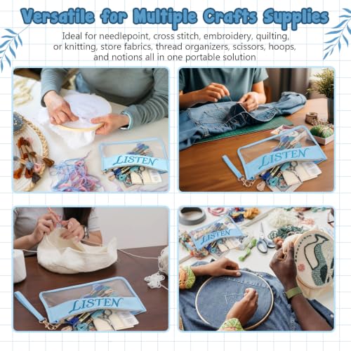 Sabary 2 Pack Needlepoint Project Bags, Sewing Project Bag 12 * 8.8 Inch "ndlpt" Embroidery Storage Organizer with Zipper, Craft Bags for Quilting Crochet Cross Stitch Knitting Embroidery (Blue) - color: Blue