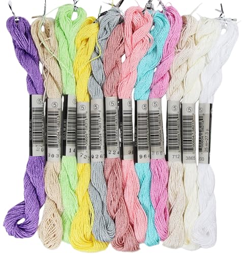 KCS 328 Yards(300 Meters) Mercerized Pearl Cotton Crochet Needlepoint Thread,Size 5, 12 skeins,Mixed Color 19 - color: 12color19, size: 12 skeins