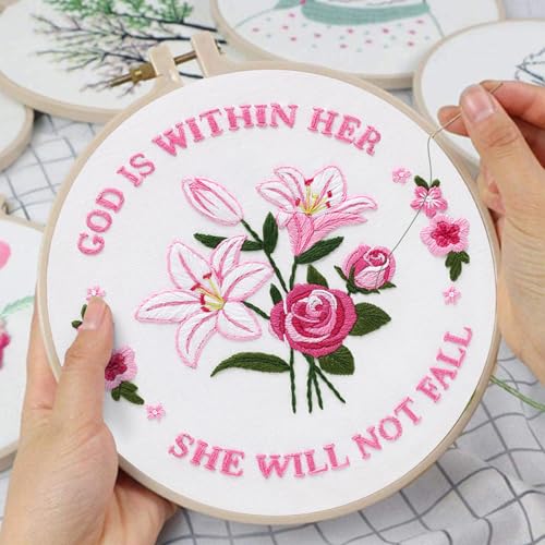 Louise Maelys Easter Tulip Rose Embroidery Kit for Beginners DIY - color: Easter Flowers