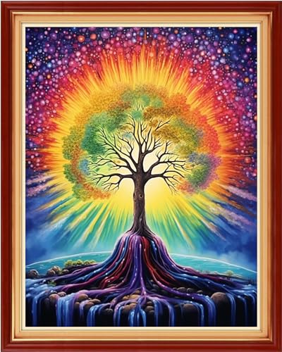 Dooxvey Cross Stitch Kit for Adults Beginners - Stamped Needlepoint Embroidery Pattern - Magic Moonlight Tree 16x20 Inch - 11CT Full Range - color: Manual Arts 01