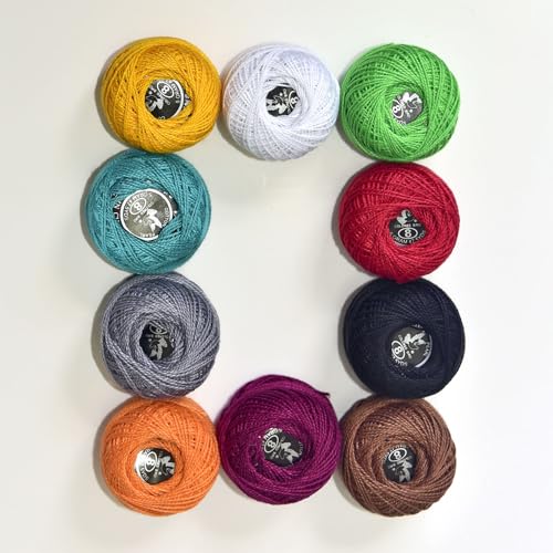 Crochet Thread 10 Balls Cardinal Size 8 for Crochet Hardanger Cross Stitch Needlepoint Hand Embroidery (Dark Mixed Color Series) - color: Dark Mixed Color Series