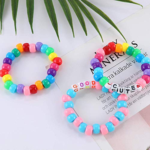 1720+pcs Pony Beads Kit 1830pcs 6 Style Letter Alphabet Beads Rainbow Plastic Pony Bead Bulk Multicolor Kandi Bead Elastic String DIY Crafts Jewelry Making Kit for Bracelets Necklaces - color: Solid Pony Beads with Letter