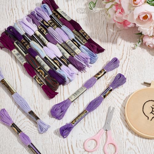 16 Skeins 140 Yards Gradient Purple Embroidery Floss 6 Ply Cross Stitch Threads Polyester Embroidery Thread for Sewing Making DIY Birthday Wedding Stitching Art Creation - color: Purple