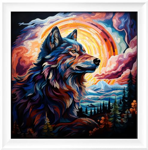 Leczany Cross Stitch Stamped Kit for Adults - Colorful Wolf Trail | DIY Embroidery Starter Patterns Craft Kit Needlepoint for Beginner | 11CT, 3 Strands | 14.2x14.6 inches - color: 11CT Stamped kits, Colorful Wolf 14.2x14.6 inches
