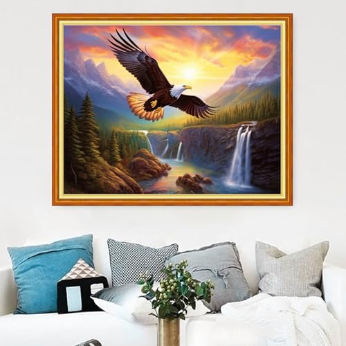 Magxvouy Cross Stitch Kits Stamped Full Range of Embroidery Kits,Cross Stitch Patterns Needlework Kits for Beginners 11CT Printed Kits&Eagle Sunrise 16x20 inch - color: Artcolor17