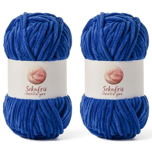 Chenille Yarn for Crocheting Size 5 Bulky Yarn, 2 Sapphire Blue - color: 2 Sapphire Blue