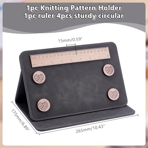 HOBBIESAY Knitting Pattern Holder Knittings Chart Keeper Knitting Tool Grey Knit Tool Accessories Foldable Knittings Chart Keeper with Ruler for Fixed Crochet Patterns on Knit Pattern Holder - color: Dark Gray
