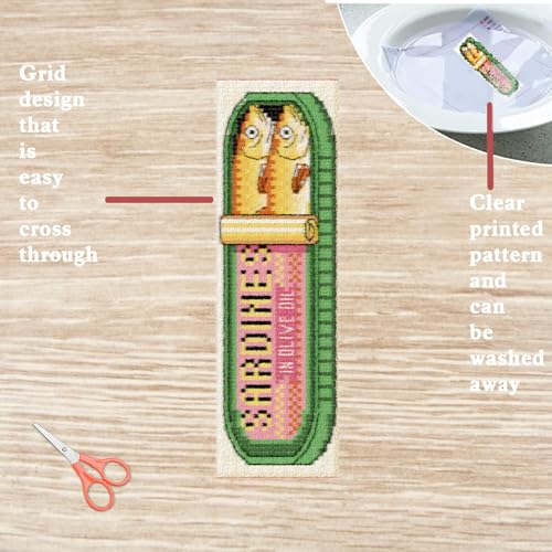 FREEBLOSS 6 Set Cross Stitch Bookmark Kit Canned Fish Patterns 8 * 2.4inch - style: Canned Fish