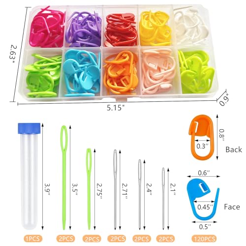 120 Pieces Knitting Crochet Locking Stitch Markers 10 Color,10 Pcs Large Eye Blunt Sewing Needles for Knitting Sewing Stitching Weaving with Storage Case