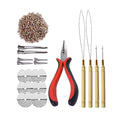 500 Pcs Silicone Rings Hair Extensions Tools Kit: Three-hole Hair Pliers, Pulling Hook Needle, Loop Threader and Silicone Micro Links Rings Beads (Light brown) - color: Light brown, size: 500 Count