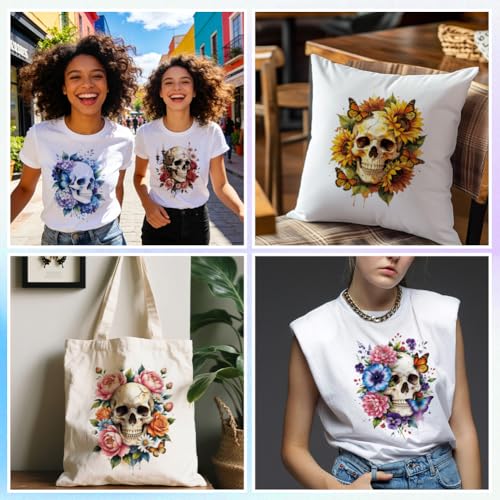 ANATTASOUL Skulls & Sunflowers 16PCS Heat Transfers Ready to Press - style: Skulls and Sunflowers