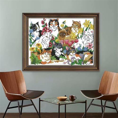 Cats Stamped Cross Stitch Kits, 11CT Pre Printed Fabric Cross Stitch for Adults,Animals Embroidery Kits for Beginners Gift DIY Needlework Kits Home Wall Decor—(Cohesion(11CT) 20.08 ×15.75 inch) - color: Cohesion(11CT) 20.08 ×15.75 inch