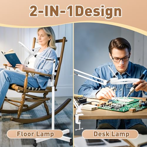 HITTI 2200 Lumens 12X Magnifier Esthetician Light, 4 Wheel Rolling Base - color: White
