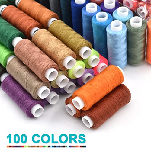 Sewing Thread Kit 100 Color All Purpose Polyester Thread kit 250 Yards Each Spool for Quilting Embroidery Thread Kit Hand and Machine Sewing