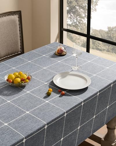 ZeeMart Grid Embroidered Rectangle Hemmed Tablecloths 60x84in, Blue Ashes - color: Blue Ashes, size: 84" x 60" (Rectangular)