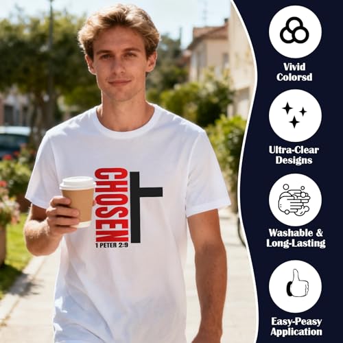 Dazoratix Christian Iron on Transfers - 20 Sheets Jesus Bible Verse DTF Ready to Press Heat Patches Religious Faith Vinyl Stickers Decals for Men T Shirts Clothes Pillow Bag Hat Appliques DIY Crafts - style: Christian