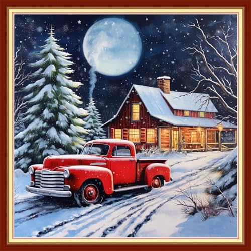 Foxdiviy Stamped Cross Stitch Kits Full Range of Embroidery Needlework Starter Kits for Beginners Adults 11CT Embroidery Patterns Art Crafts DIY Needlepoint Kits-Christmas Eve 18x18 inch - color: Stamped Set 16