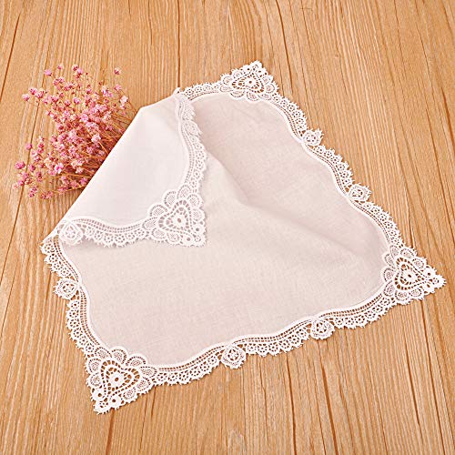 Milesky White Wedding Handkerchief Pure Cotton, Soft Ladies Hanky with Crochet Lace - color: Ch09