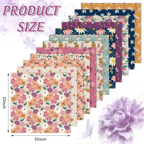Whaline 12Pcs Retro Floral Cotton Fabric Bundles Pre-Cut Large Squares Colorful Vintage Wildflower Quilting Fabrics for DIY Handmade Sewing Craft, 14 x 14 Inch - size: 14 x 14 Inch