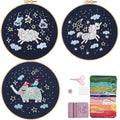 WHEWGLC Embroidery Kit for Beginners, 3 Set Embroidery Starter Kit Cute Animal Patterns, Instruction & Video with Wooden Hoops Needles Threads DIY Hand Sewing Gift for Adults and Teens - size: 6.3 In 3PCS